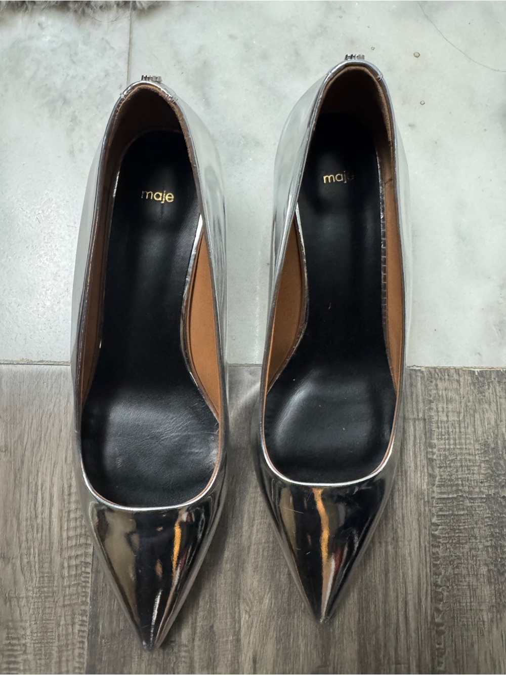 Maje Metallic Silver Pointed-Toe Pumps